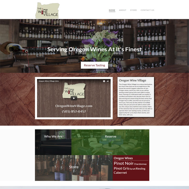 The Oregon Wine Village website home page